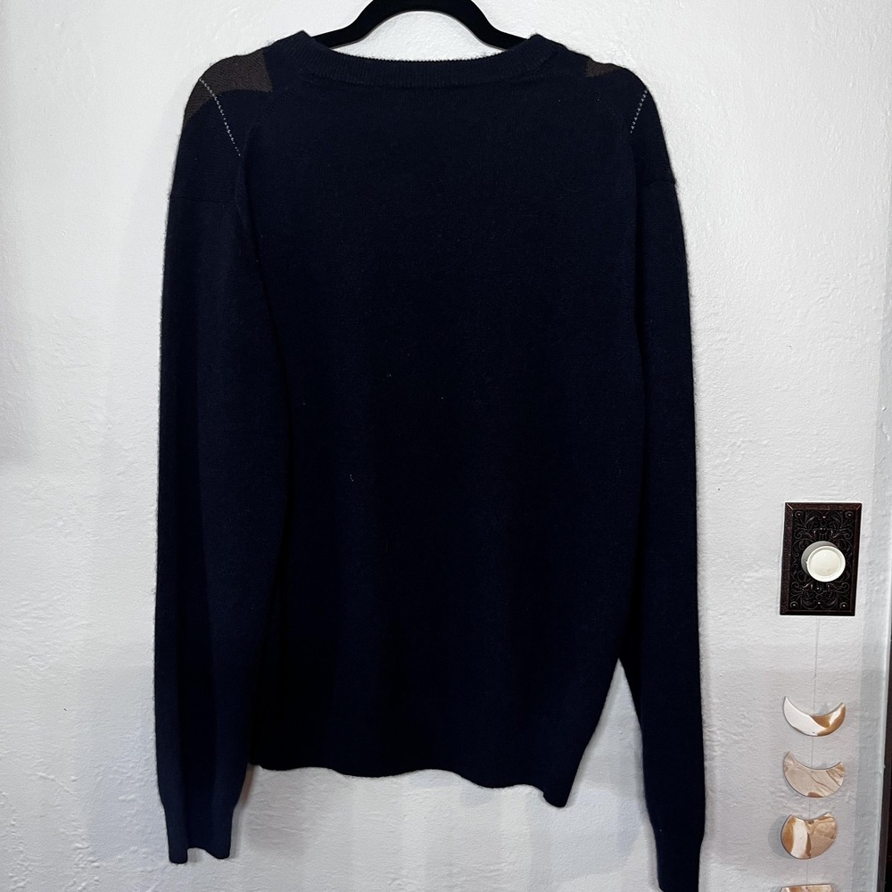 Giasone Sweater Mens Large Navy Argyle 100% Cashmere V Neck Preppy Academia - Picture 4 of 8